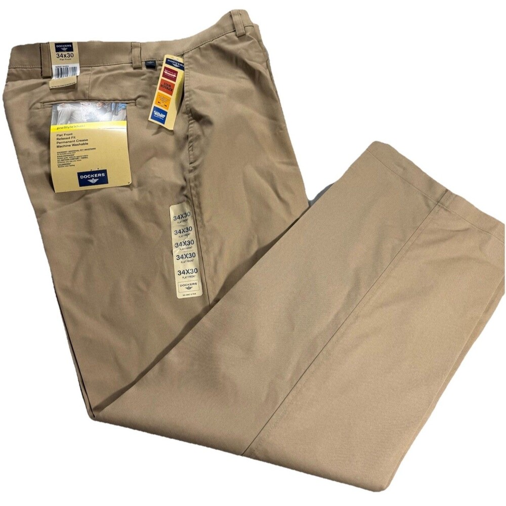NWT Dockers Khaki Pants Mens 34 X 30 Relaxed Fit Pro Style Flat Front